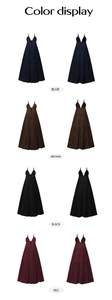 Color display of elegant multi-layered strapless maxi dresses in blue, brown, black, and red