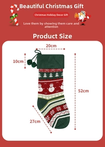 Detailed size specifications for a knitted Christmas stocking with snowman patterns