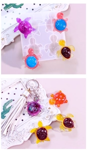 Detail of sea turtle silicone mold with colorful DIY resin turtle pendants and accessories