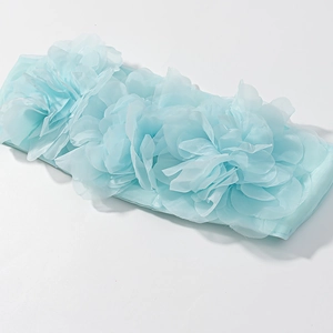 Light blue 3D chiffon floral band for women's two-piece crop top and skirt set