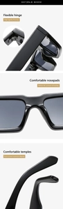 Detail view of small frame sunglasses showing flexible hinges and comfortable nose pads