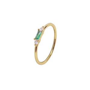 925 Sterling Silver Ring Rectangular Green Gemstone Zircon Gold Plated Fashion Minimalist Finger Jewelry Women