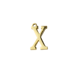Polished gold stainless steel letter X pendant detail with top hanging ring connector