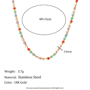 18K gold plated stainless steel necklace with colorful drip oil beads for women