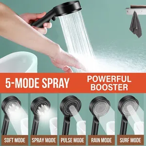 Matte black high pressure handheld shower head with five adjustable spray modes