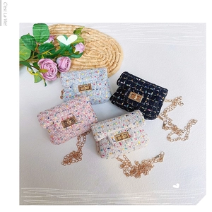 Mini Umhängetasche Für Mädchen Tweed Modisch Prinzessinnen-Stil Metallkette Schultertasche Kleinkinder