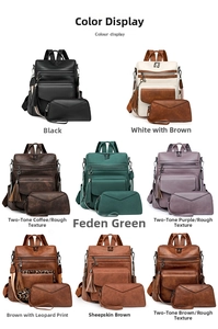 Detail view of stylish vintage PU leather backpacks with tassels in various color options