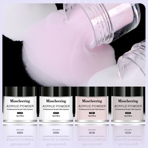 Detailed macro view of professional 10g acrylic nail powder in four classic colors