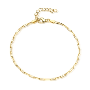 Elegant 925 sterling silver paperclip chain bracelet in gold finish with lobster clasp