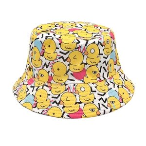 Chapeau Bob Réversible Imprimé Canard Jaune Dessin Animé Polyester Bord Large Protection Solaire Mode Extérieure Décontractée
