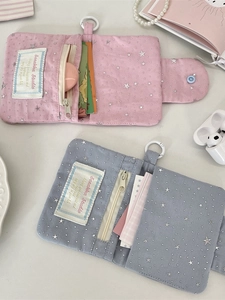 Star pattern fabric wallet with card slots and zipper pouch for coins and ID cards