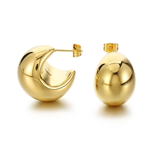 Minimalist chunky gold teardrop hoop earrings in polished stainless steel for women