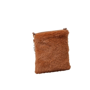 Stylish brown faux fur crossbody bag with gold chain strap on white background