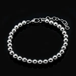 Stainless Steel Bead Bracelet Round Ball Chain Polished Minimalist Jewelry For Men Women Adjustable Clasp