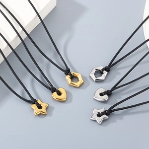 Hollow Heart Star Hexagon Pendant Necklace 304 Stainless Steel Nylon Rope Minimalist Jewelry For Men Women