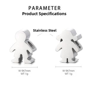 Detailed parameter view of stainless steel boy and girl cartoon pendant charms 9x7mm