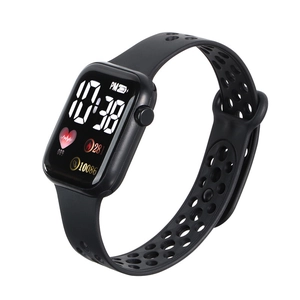 Black LED digital sports watch with breathable silicone strap showing step tracking