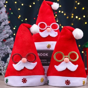 Novelty Christmas Santa Hat With Glasses Beard Snowflake Sequin Blended Fabric Plush For Festive Holiday Party Adults Kids