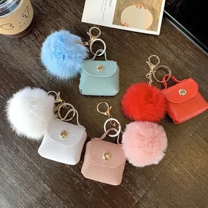 Mini Bag Keychain Pendant PU Leather Crocodile Pattern With Faux Fur Pom Pom Fashion Bag Charm For Women Girls Gift