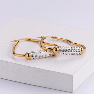 Elegant gold geometric heart earrings with sparkling rhinestone crystals for women