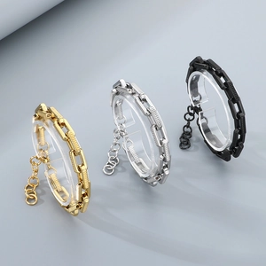 Retro Stainless Steel Chain Link Bracelet Industrial Textured Cuban Jewelry For Men And Women Unisex Fashion Biker Accessory