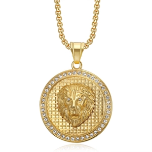 Hip-Hop-Löwenkopf-Medaillon-Halskette in Gold-Finish mit funkelnden Kristallen