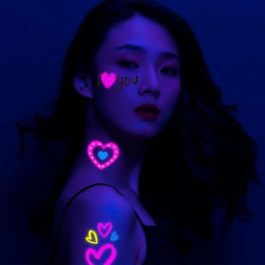 Neon glow heart tattoo stickers with I Love You lettering for body art and parties