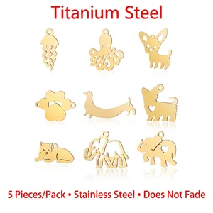 5pcs/pack animal shaped stainless steel charms including cat elephant and octopus pendants