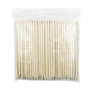 100pcs wooden nail art sticks in clear bag, dual-tipped manicure cuticle pushers