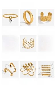 Detailsammlung von 18 Karat vergoldeten Edelstahlarmbändern und Zirkon-Schmuck