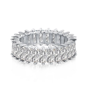 S925 Sterling Silver eternity ring with rectangular cut cubic zirconia stones