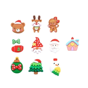 Set of 10 assorted Christmas resin charms including snowman, Santa, and reindeer figures
