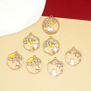 Lot de 7 pendentifs émaillés style chinois motif lapin et lune pour bijoux DIY