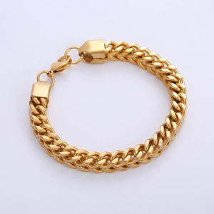 8mm golden Franco chain bracelet in stainless steel with lobster clasp for men