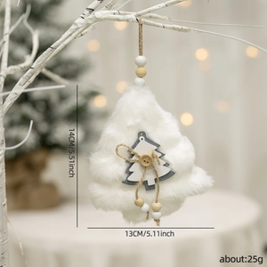 White plush Christmas angel tree ornament with wooden star and rustic hanging rope