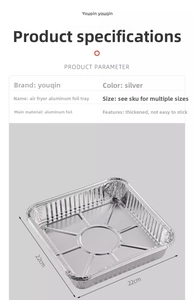 Detail view of 22cm square food-grade aluminum foil tray for air fryers and ovens