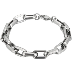 Men's titanium steel industrial chain bracelet with geometric rectangular links and lobster clasp