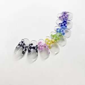 Adesivi per unghie con fiocchi a scacchi 3D colorati su base trasparente stile giappone