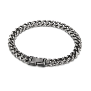 Bracciale cubano retrò in argento ossidato con chiusura a scatto rettangolare da uomo