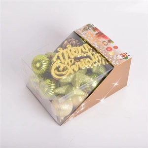 Detail of 32pcs Christmas ornament set featuring green and gold baubles and stars