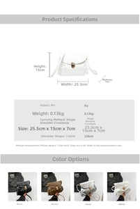 Detailed dimensions and multi-color options of this minimalist PU leather crossbody bag