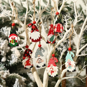 Wooden Christmas Gnome Pendants Four Different Hand Painted Dwarfs With Jute Rope For Xmas Tree Decor Holiday Ornaments