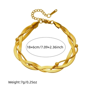 Three-layer braided gold snake chain bracelet with adjustable clasp for women