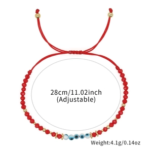 Bracelet ajustable en corde rouge avec perles mauvais œil et espaceurs dorés sphériques