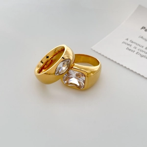 Minimalist 18K gold plated titanium steel rings with marquise and square zircon stones