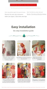 Detail of red Chinese New Year PVC static window stickers with lantern and peony motifs
