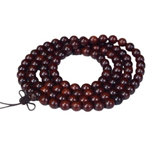 Polished dark red sandalwood Buddhist prayer beads with 108 beads and Chinese knot decoration