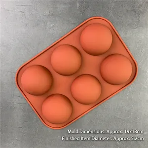 Detailed view of 6-cavity semi-sphere silicone mold with 19x13cm outer dimensions