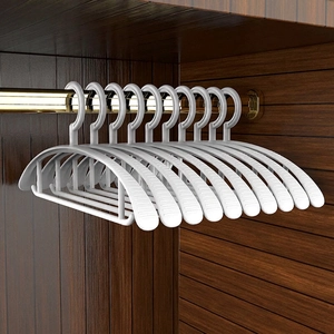 Non-slip white seamless plastic hangers with wide shoulders for shoulder protection
