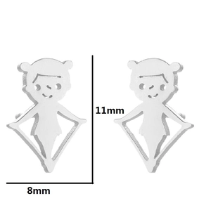 Minimalist silver stainless steel ice skater earrings for girls, 11mm petite studs